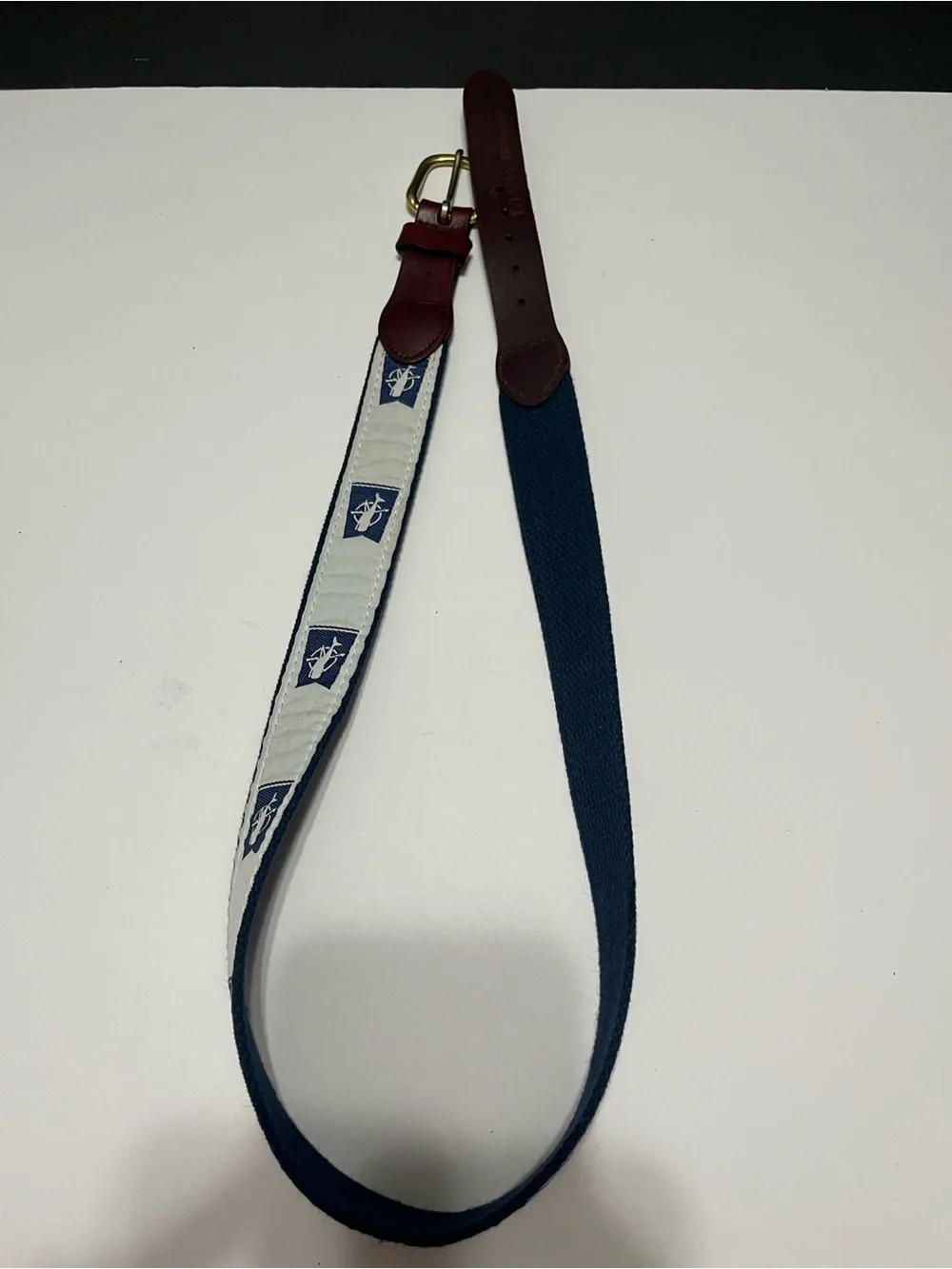 Nautical Canvas Belt with Brown Leather Trim size 34 - Picture 8 of 14